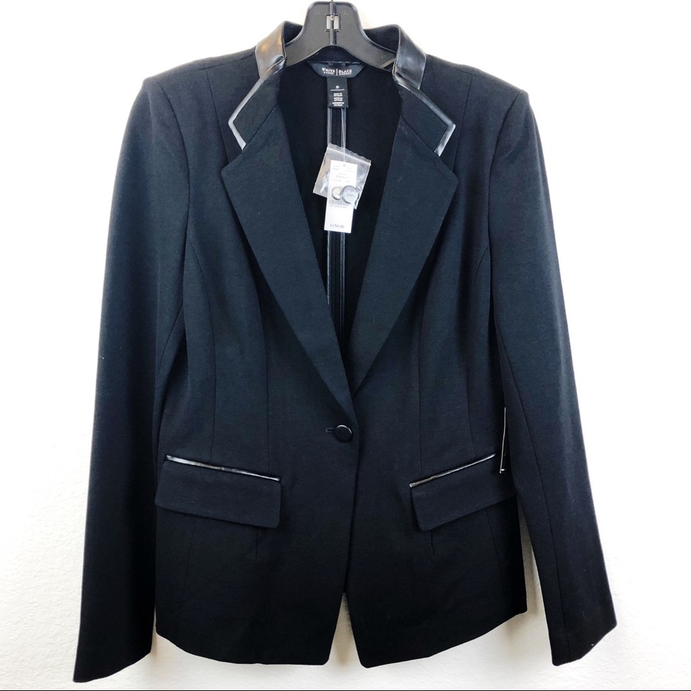 WHBM Faux Leather Trim Black Blazer